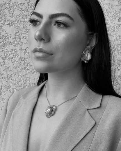 Flower-Gold-Cowrie-Handmade-Crochet-Necklace-Earrings-model-18k-gold-filled-wire-hypoallergenic-lightweight-statement-soul-collection