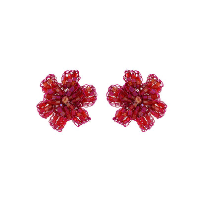 Flower-Post-Electric-Fuchsia-Gold-Aster-Handmade-Crochet-Earrings-18k-gold-filled-wire-hypoallergenic-lightweight-statement-brazilian-soul-collection