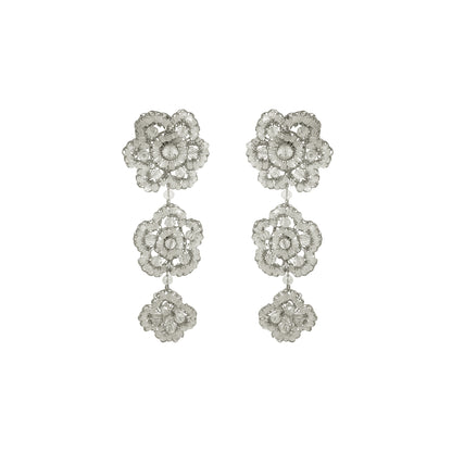 Flower-Triple-Drop-Silver-Poppy-trio-Cascade-Handmade-Crochet-Earrings-18k-gold-filled-wire-hypoallergenic-lightweight-statement-soul-collection