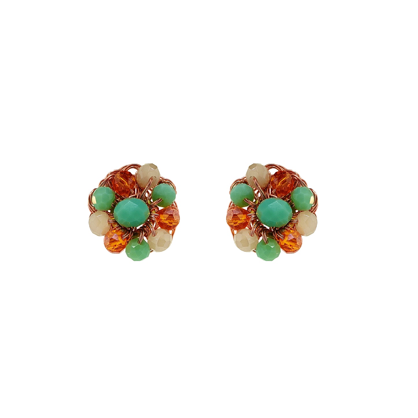 Flower-small-Green-Orange-Beige-Gold-Chloe-Post-Handmade-Crochet-Earrings-18k-gold-filled-wire-hypoallergenic-lightweight-statement-brazilian-soul-collection