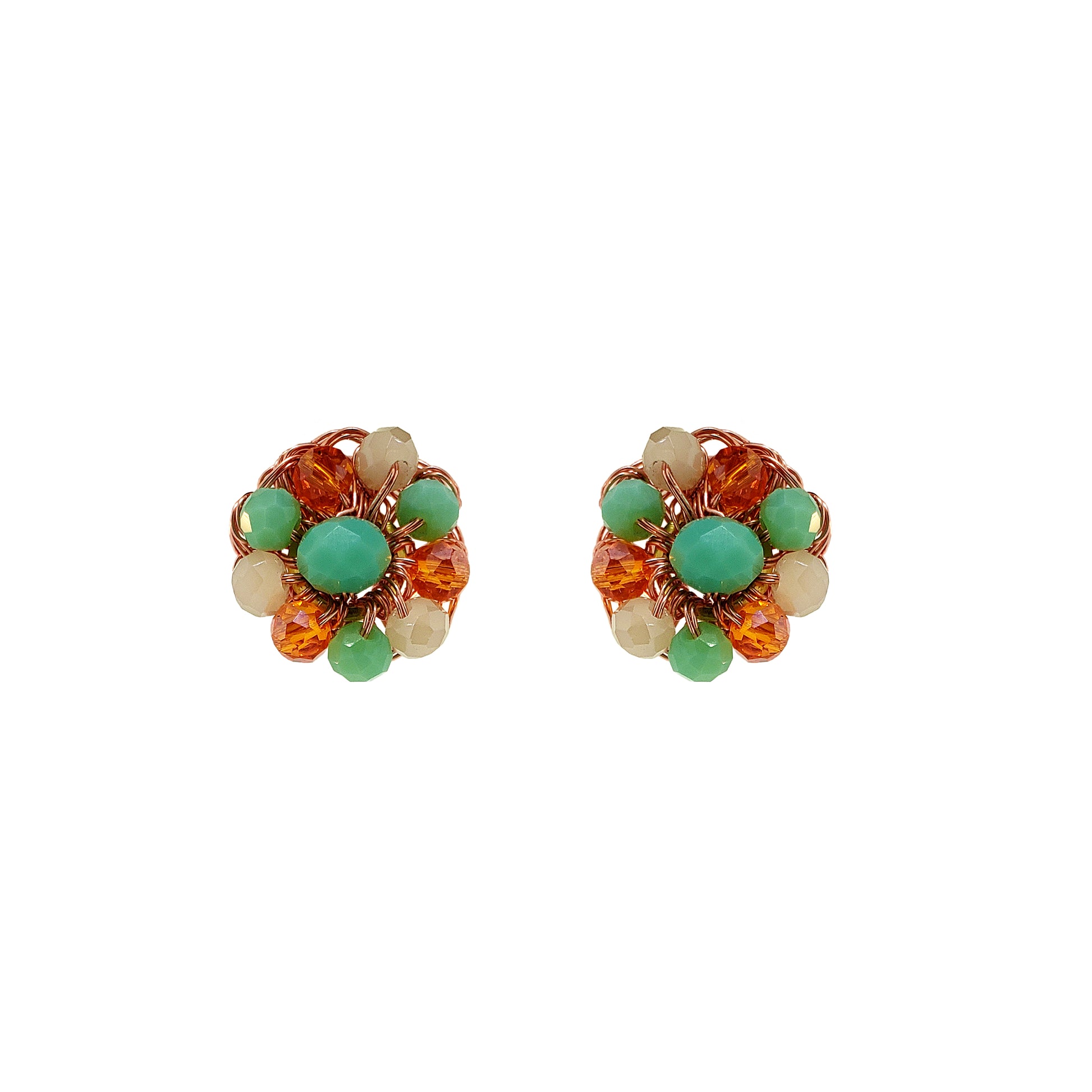 Flower-small-Green-Orange-Beige-Gold-Chloe-Post-Handmade-Crochet-Earrings-18k-gold-filled-wire-hypoallergenic-lightweight-statement-brazilian-soul-collection