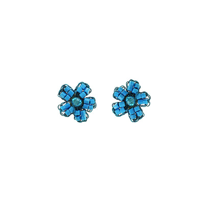 Flower-small-Post-Electric-Blue-Gold-Aster-Mini-Handmade-Crochet-Earrings-18k-gold-filled-wire-hypoallergenic-lightweight-statement-brazilian-soul-collection
