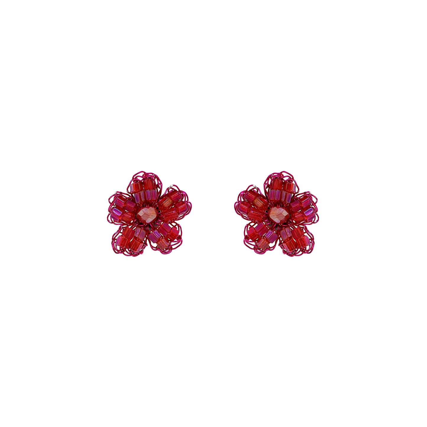 Flower-small-Post-Electric-Fuchsia-Gold-Aster-Mini-Handmade-Crochet-Earrings-18k-gold-filled-wire-hypoallergenic-lightweight-statement-brazilian-soul-collection