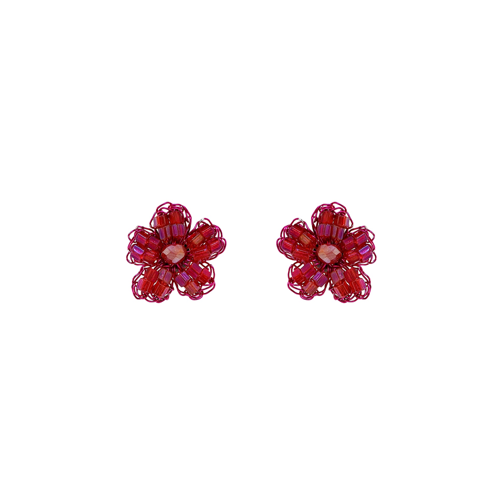 Flower-small-Post-Electric-Fuchsia-Gold-Aster-Mini-Handmade-Crochet-Earrings-18k-gold-filled-wire-hypoallergenic-lightweight-statement-brazilian-soul-collection
