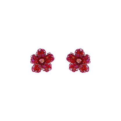 Flower-small-Post-Electric-Fuchsia-Gold-Aster-Mini-Handmade-Crochet-Earrings-18k-gold-filled-wire-hypoallergenic-lightweight-statement-brazilian-soul-collection