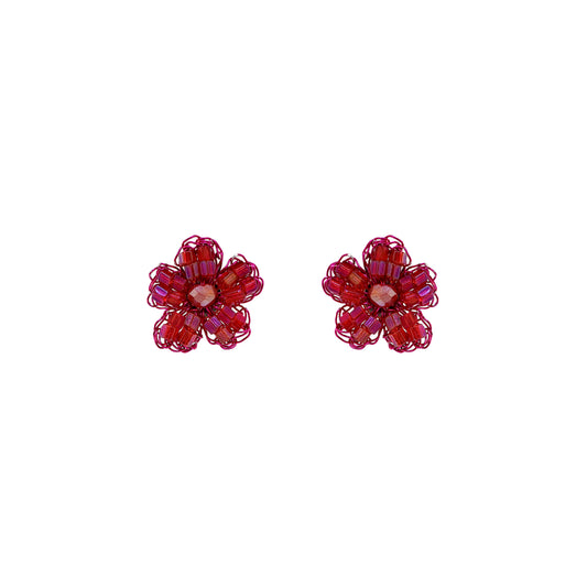 Flower-small-Post-Electric-Fuchsia-Gold-Aster-Mini-Handmade-Crochet-Earrings-18k-gold-filled-wire-hypoallergenic-lightweight-statement-brazilian-soul-collection
