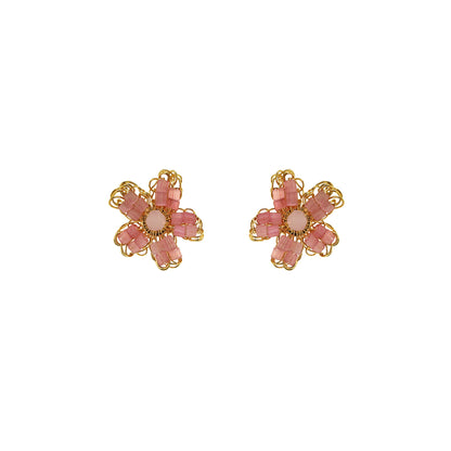 Flower-small-Post-Light-Pink-Gold-Aster-Mini-Handmade-Crochet-Earrings-18k-gold-filled-wire-hypoallergenic-lightweight-statement-soul-collection