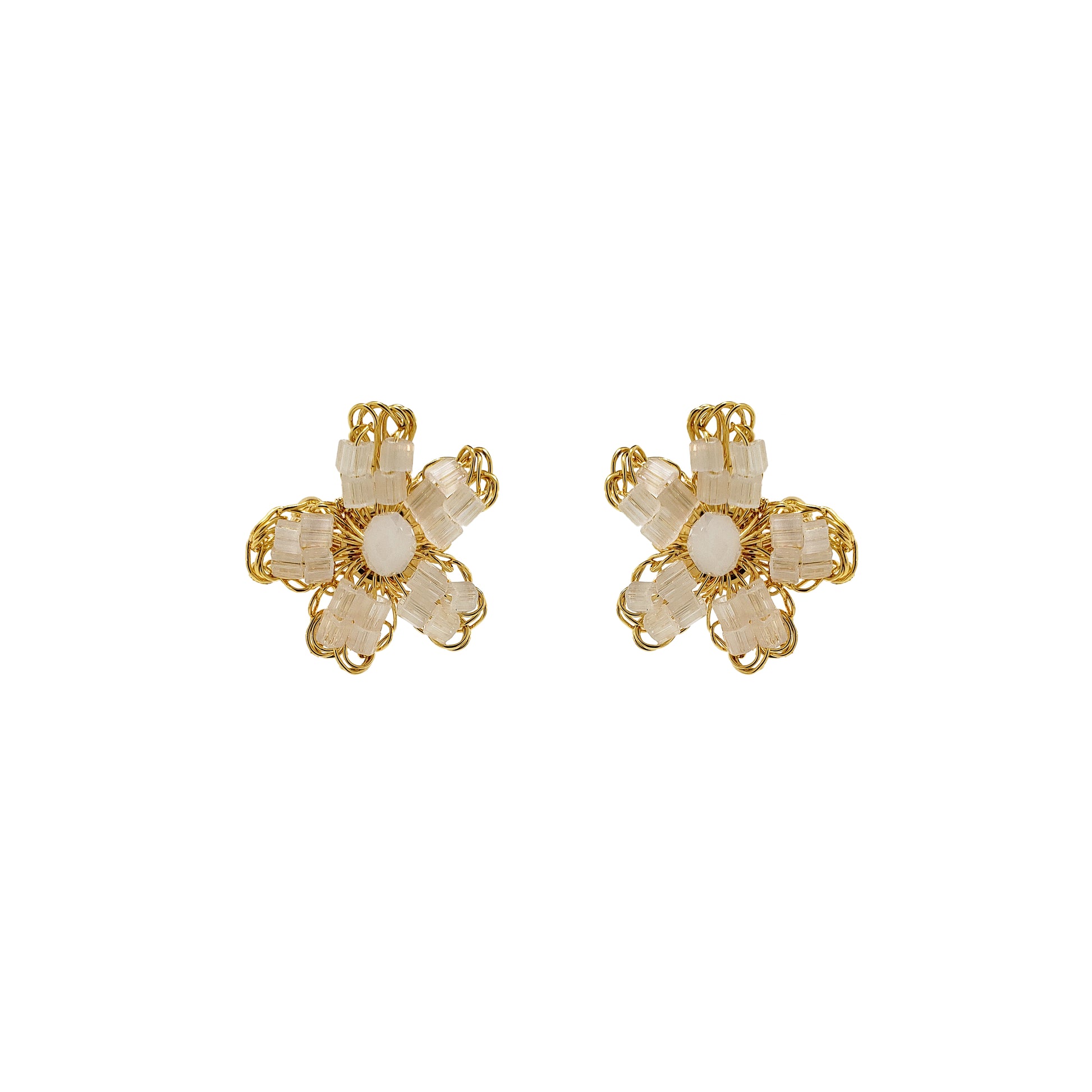 Flower-small-Post-White-Gold-Aster-Mini-Handmade-Crochet-Earrings-18k-gold-filled-wire-hypoallergenic-lightweight-statement-soul-collection