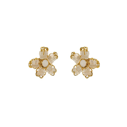 Flower-small-Post-White-Gold-Aster-Mini-Handmade-Crochet-Earrings-18k-gold-filled-wire-hypoallergenic-lightweight-statement-soul-collection