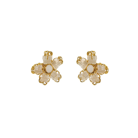 Flower-small-Post-White-Gold-Aster-Mini-Handmade-Crochet-Earrings-18k-gold-filled-wire-hypoallergenic-lightweight-statement-soul-collection