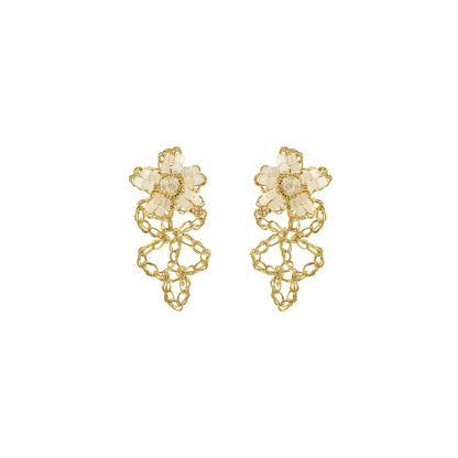 Flower-small-drop-Cream-White-Gold-Aster-Drop-Handmade-Crochet-Earrings-18k-gold-filled-wire-hypoallergenic-lightweight-statement-soul-collection
