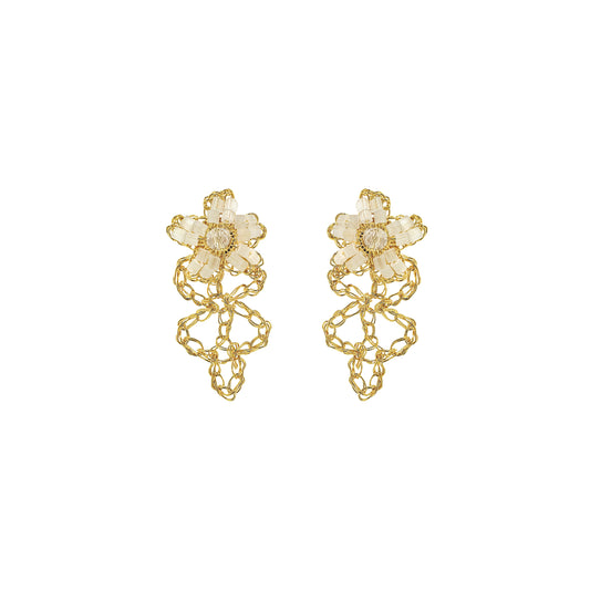 Flower-small-drop-Cream-White-Gold-Aster-Drop-Handmade-Crochet-Earrings-18k-gold-filled-wire-hypoallergenic-lightweight-statement-soul-collection