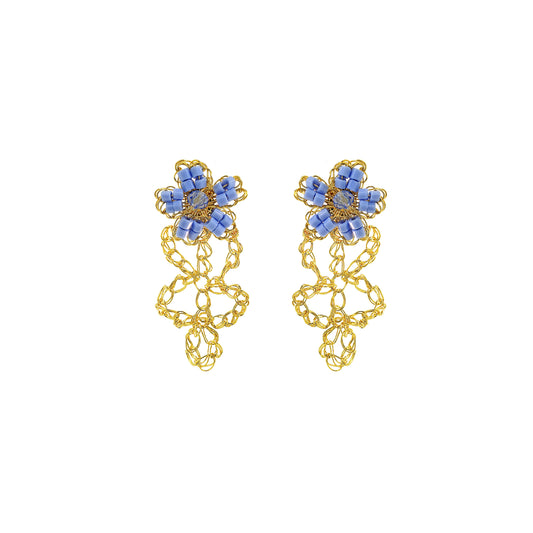 Flower-small-drop-Light-Blue-Gold-Aster-Drop-Handmade-Crochet-Earrings-18k-gold-filled-wire-hypoallergenic-lightweight-statement-soul-collection