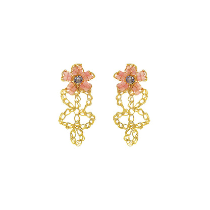 Flower-small-drop-Light-Pink-Blue-Gold-Aster-Drop-Handmade-Crochet-Earrings-18k-gold-filled-wire-hypoallergenic-lightweight-statement-soul-collection