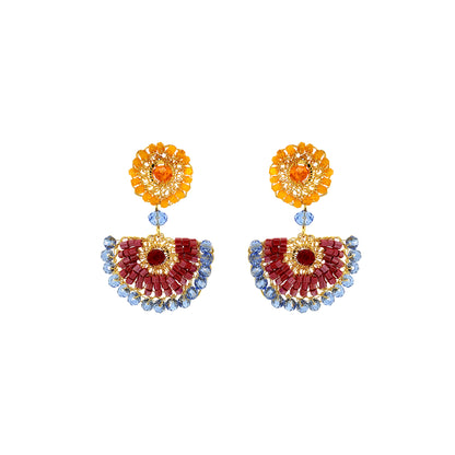 Half-Mandala-Red-Orange-Blue-Gold-Mystra-Dangle-Handmade-Crochet-Earrings-18k-gold-filled-wire-hypoallergenic-lightweight-statement-soul-collection