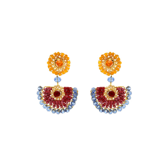 Half-Mandala-Red-Orange-Blue-Gold-Mystra-Dangle-Handmade-Crochet-Earrings-18k-gold-filled-wire-hypoallergenic-lightweight-statement-soul-collection