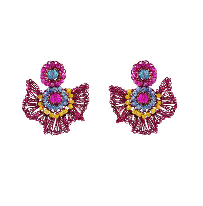 Half-Mandala-Ruffled-Blue-Yellow-Fuchsia-Gold-Lia-Mini-Handmade-Crochet-Earrings-18k-gold-filled-wire-hypoallergenic-lightweight-statement-brazilian-soul-collection
