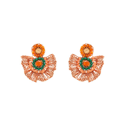 Half-Mandala-Ruffled-Green-Orange-Beige-Gold-Lia-Mini-Handmade-Crochet-Earrings-18k-gold-filled-wire-hypoallergenic-lightweight-statement-brazilian-soul-collection