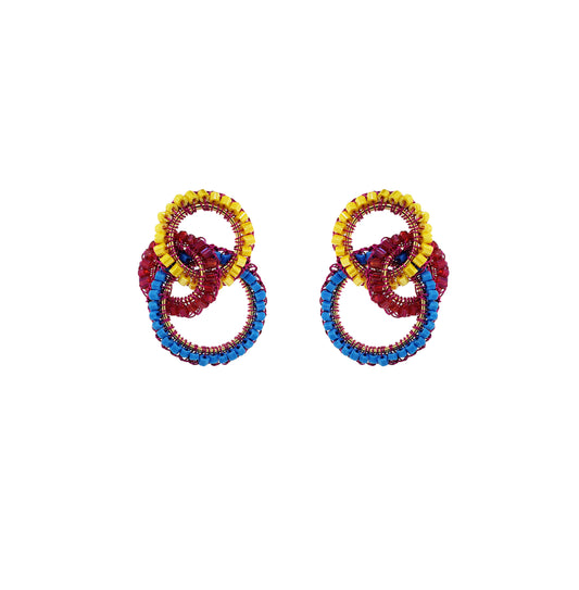 Interlock-Links-Blue-Yellow-Fuchsia-Gold-Leah-Trio-Handmade-Crochet-Earrings-18k-gold-filled-wire-hypoallergenic-lightweight-statement-brazilian-soul-collection