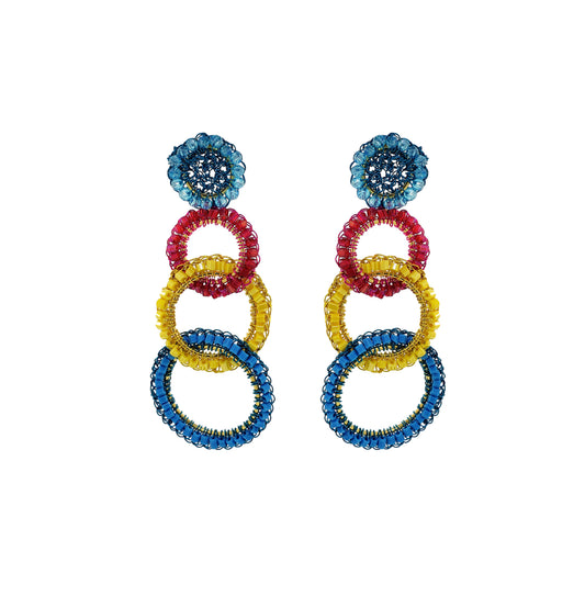 Interlock-Links-Blue-Yellow-Fuchsia-Gold-Olympia-Cascade-Handmade-Crochet-Earrings-18k-gold-filled-wire-hypoallergenic-lightweight-statement-brazilian-soul-collection