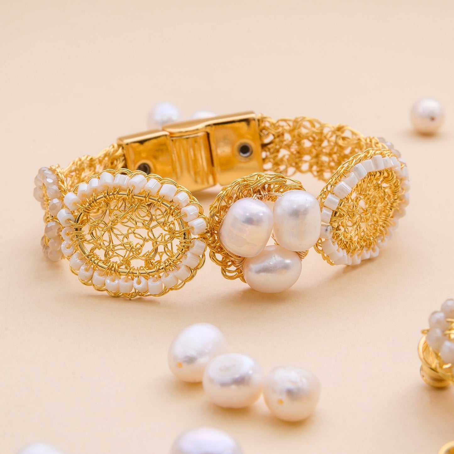 White Howlite Mix Nyla Mini Handmade Crochet Bracelet