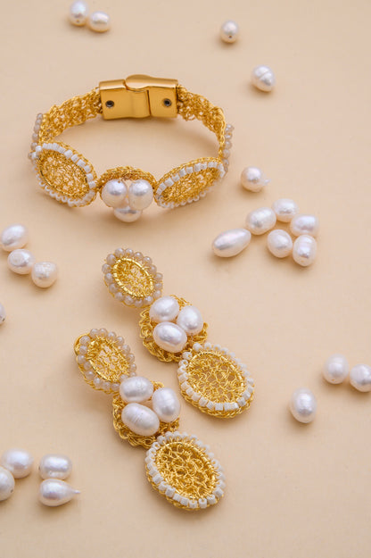 White Howlite Mix Nyla Trio Handmade Crochet Earrings