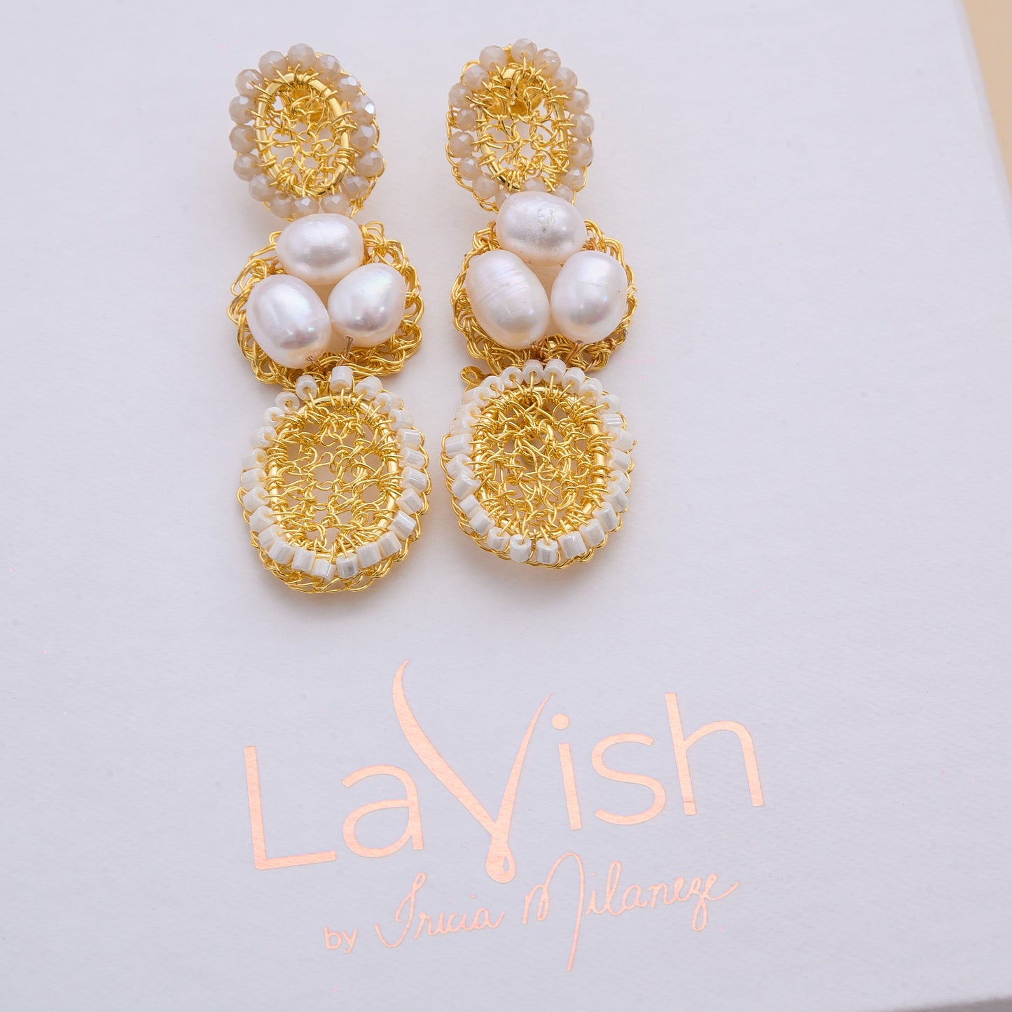 White Howlite Mix Nyla Trio Handmade Crochet Earrings
