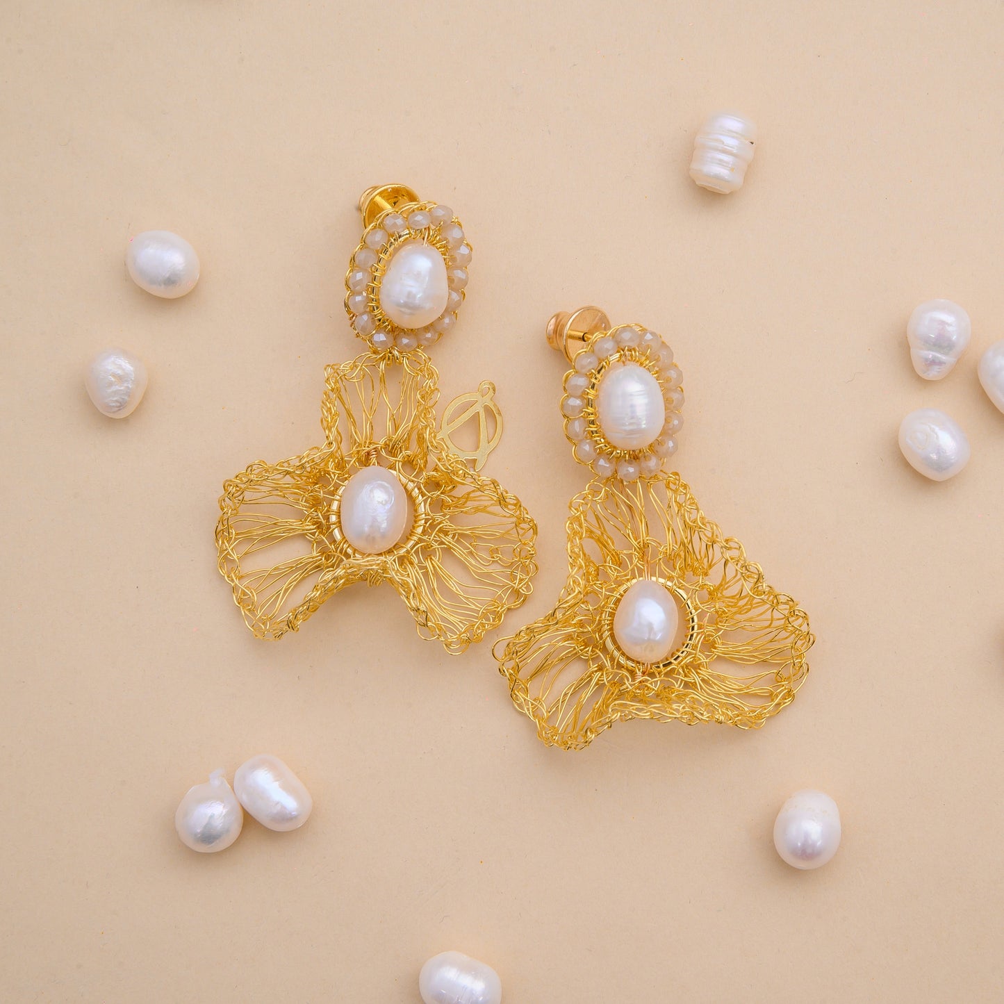 White Howlite Mix Nyla Dangle Handmade Crochet Earrings