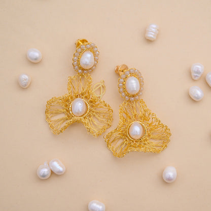 White Howlite Mix Nyla Dangle Handmade Crochet Earrings