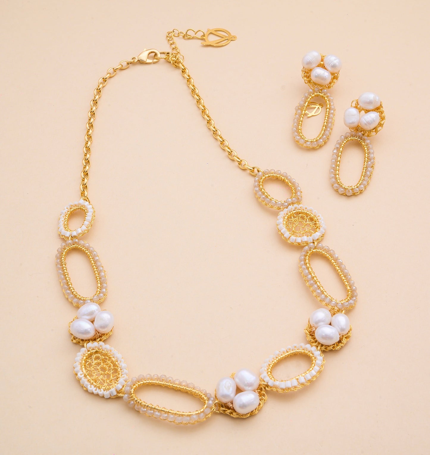 Pearl & Gold Nyla Handmade Crochet Necklace