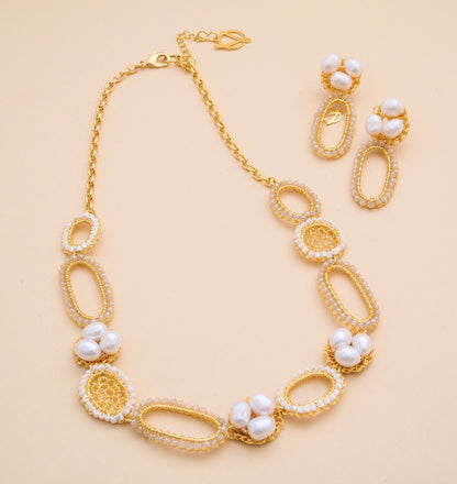 Pearl & Gold Nyla Handmade Crochet Necklace