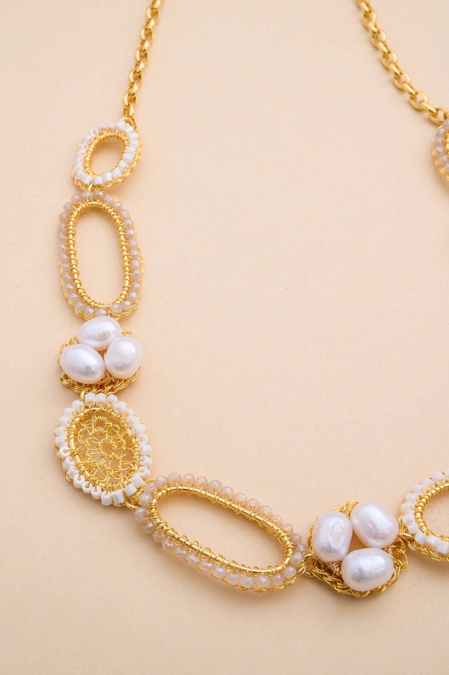 Pearl & Gold Nyla Handmade Crochet Necklace