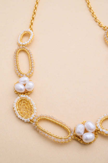 Pearl & Gold Nyla Handmade Crochet Necklace
