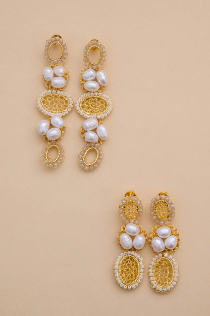 White Howlite Mix Nyla Cascade Handmade Crochet Earrings