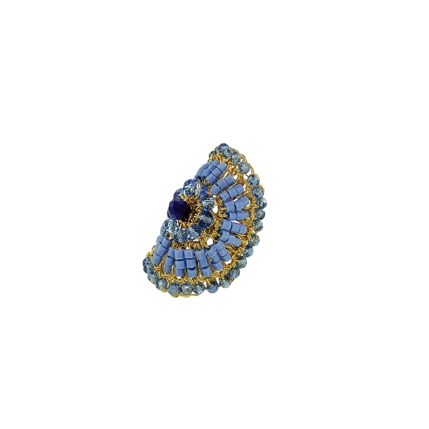 Mandala-Blue-Gold-Aura-Handmade-Crochet-Ring-18k-gold-filled-wire-hypoallergenic-lightweight-statement-soul-collection