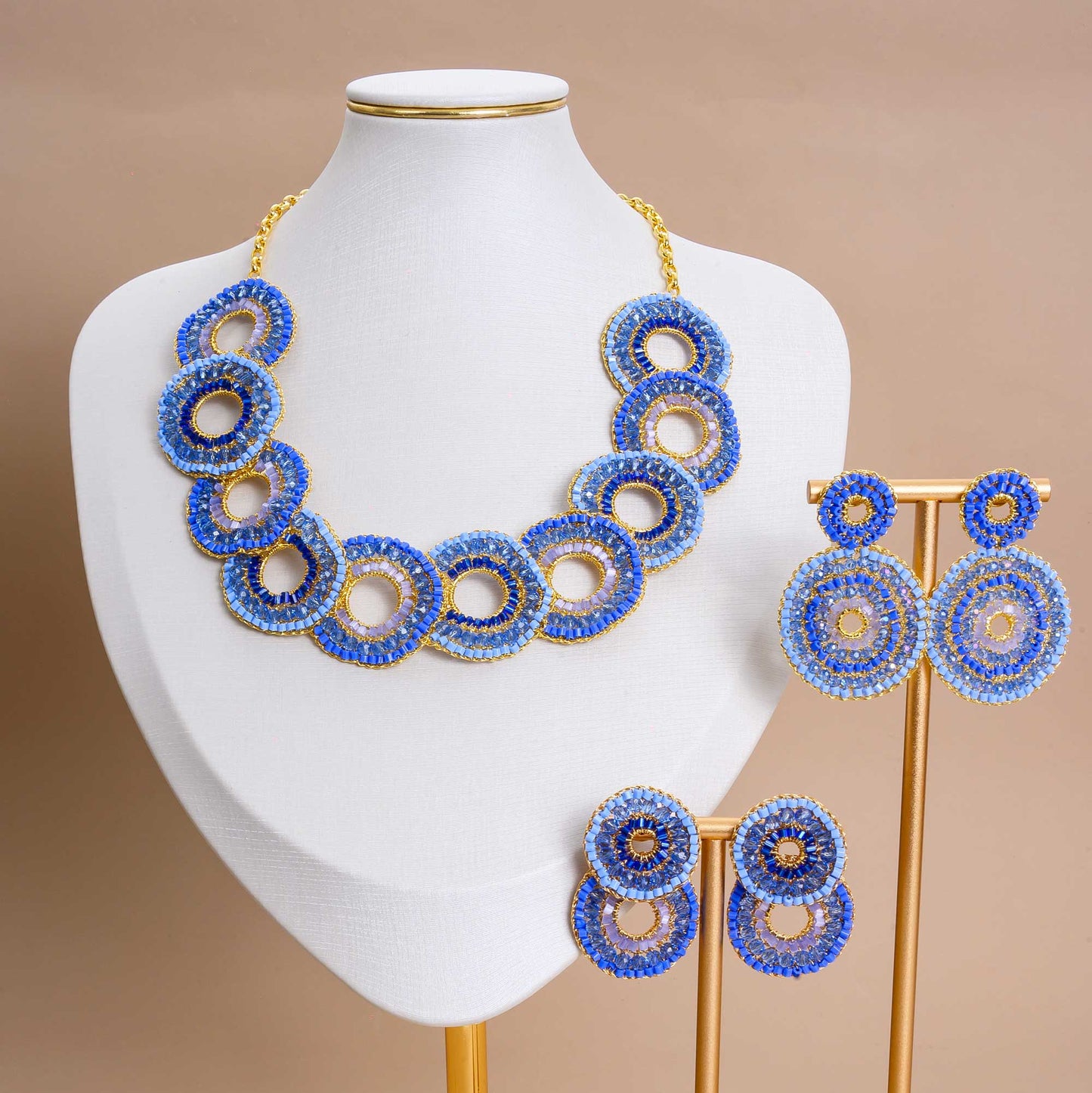 Mandala-Blue-Gold-Gia-Duo-Handmade-Crochet-Earrings-18k-gold-filled-wire-hypoallergenic-lightweight-statement-soul-collection-set