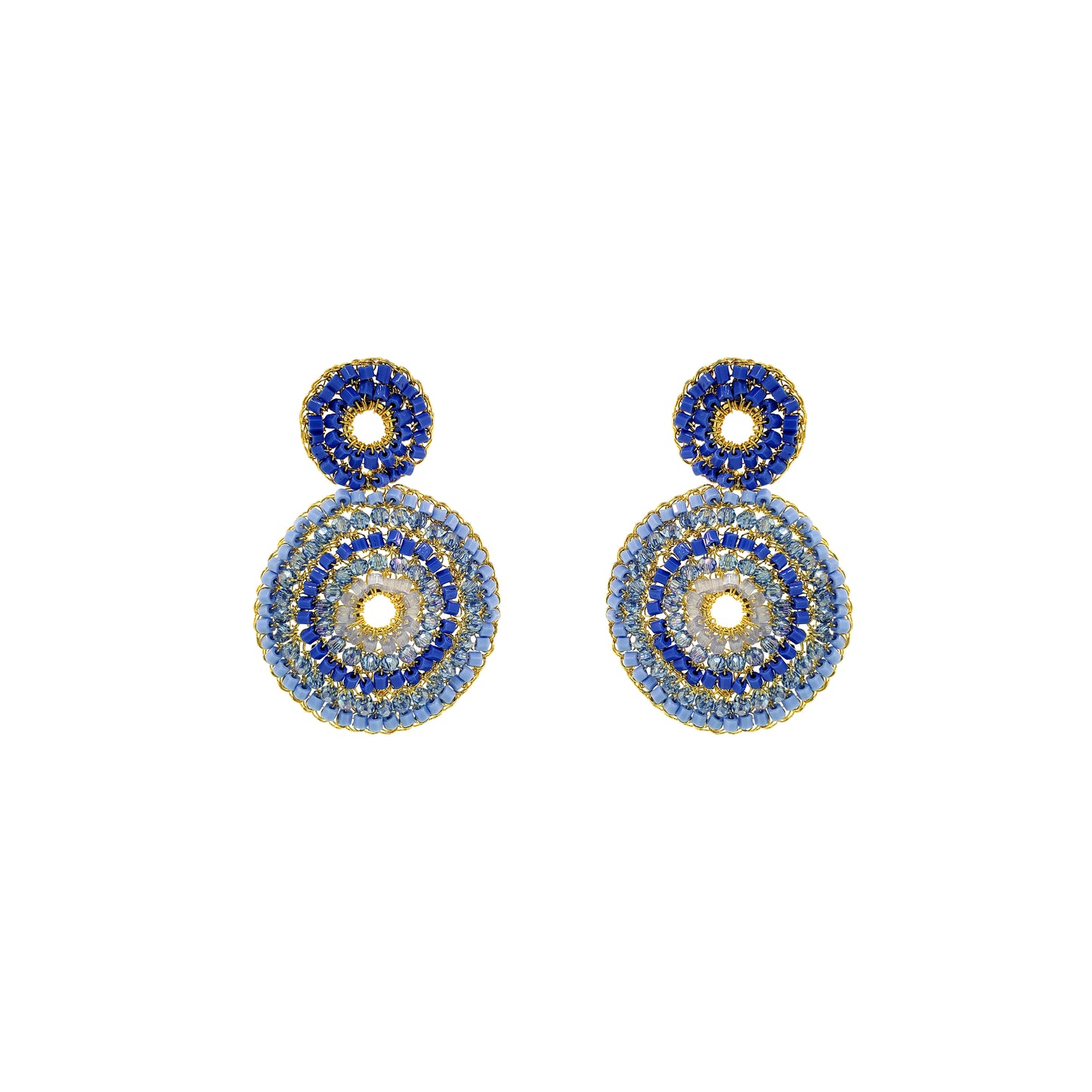 Mandala-Blue-Gold-Gia-Duo-Handmade-Crochet-Earrings-18k-gold-filled-wire-hypoallergenic-lightweight-statement-soul-collection