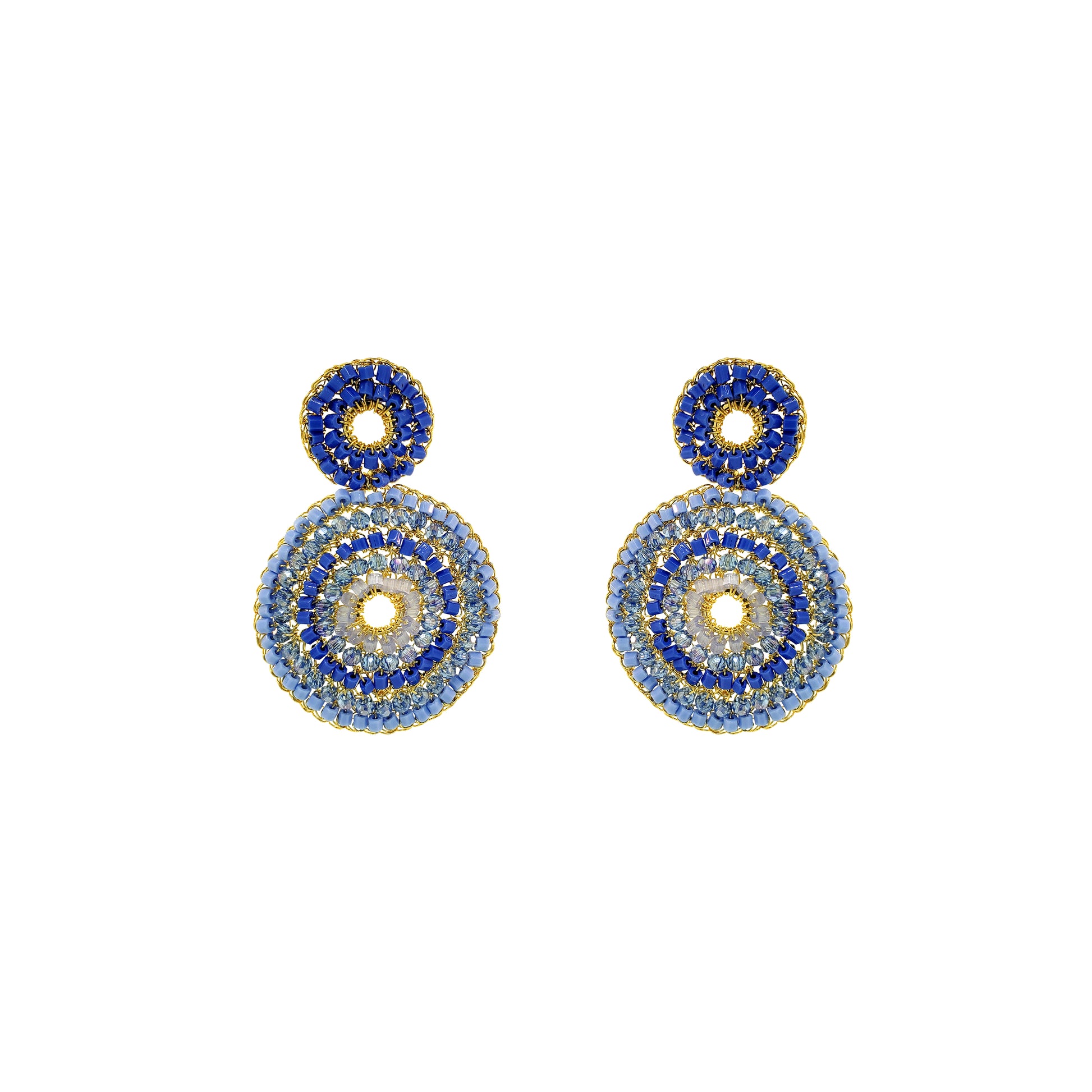 Mandala-Blue-Gold-Gia-Duo-Handmade-Crochet-Earrings-18k-gold-filled-wire-hypoallergenic-lightweight-statement-soul-collection