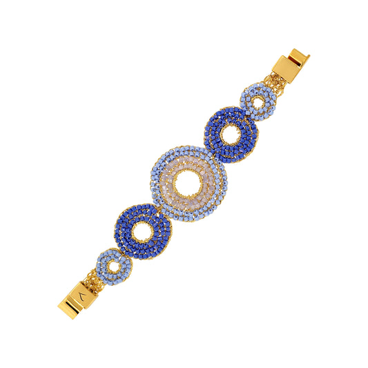 Mandala-Blue-Gold-Gia-Handmade-Crochet-bracelet18k-gold-filled-wire-hypoallergenic-lightweight-statement-soul-collection