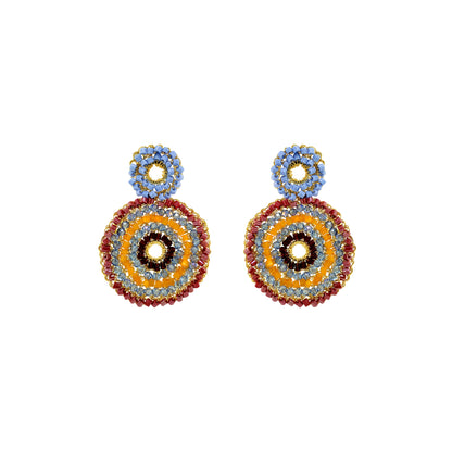 Mandala-Blue-Red-Orange-Gold-Gia-Duo-Handmade-Crochet-Earrings-18k-gold-filled-wire-hypoallergenic-lightweight-statement-soul-collection