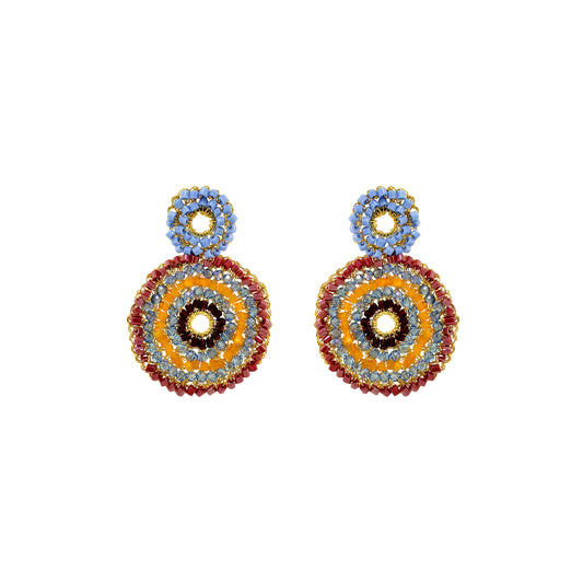 Mandala-Blue-Red-Orange-Gold-Gia-Duo-Handmade-Crochet-Earrings-18k-gold-filled-wire-hypoallergenic-lightweight-statement-soul-collection
