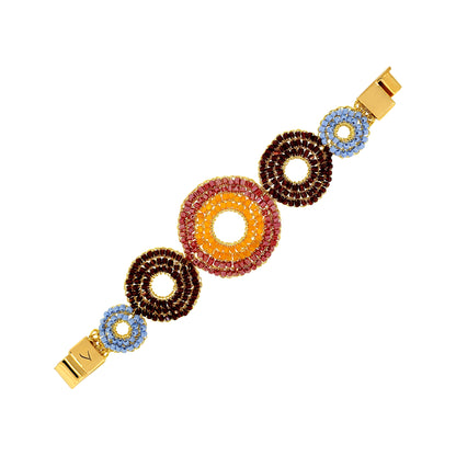 Mandala-Blue-red-orange-Gold-Gia-Handmade-Crochet-bracelet18k-gold-filled-wire-hypoallergenic-lightweight-statement-soul-collection