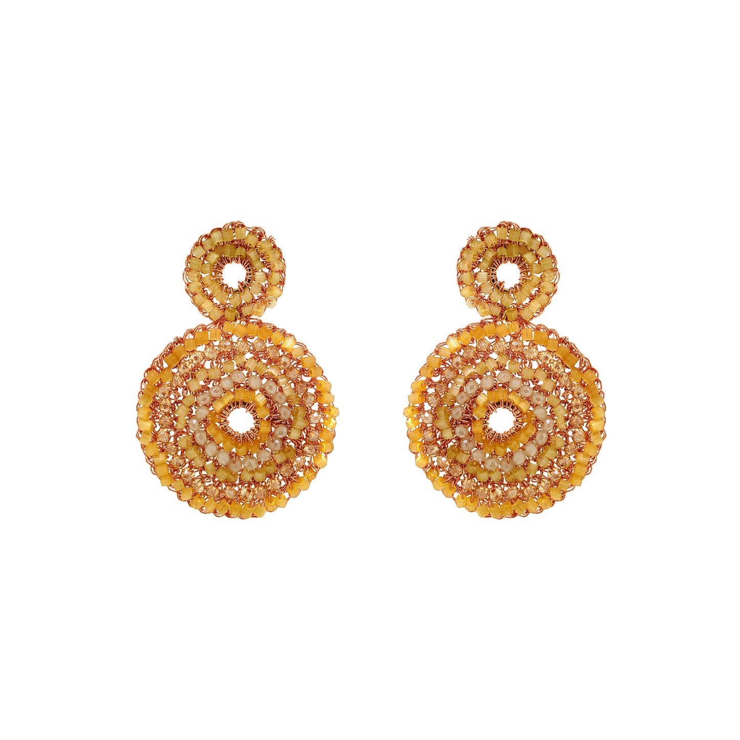 Mandala-Bronze-Butter-Yellow-Gold-Gia-Duo-Handmade-Crochet-Earrings-18k-gold-filled-wire-hypoallergenic-lightweight-statement-soul-collection