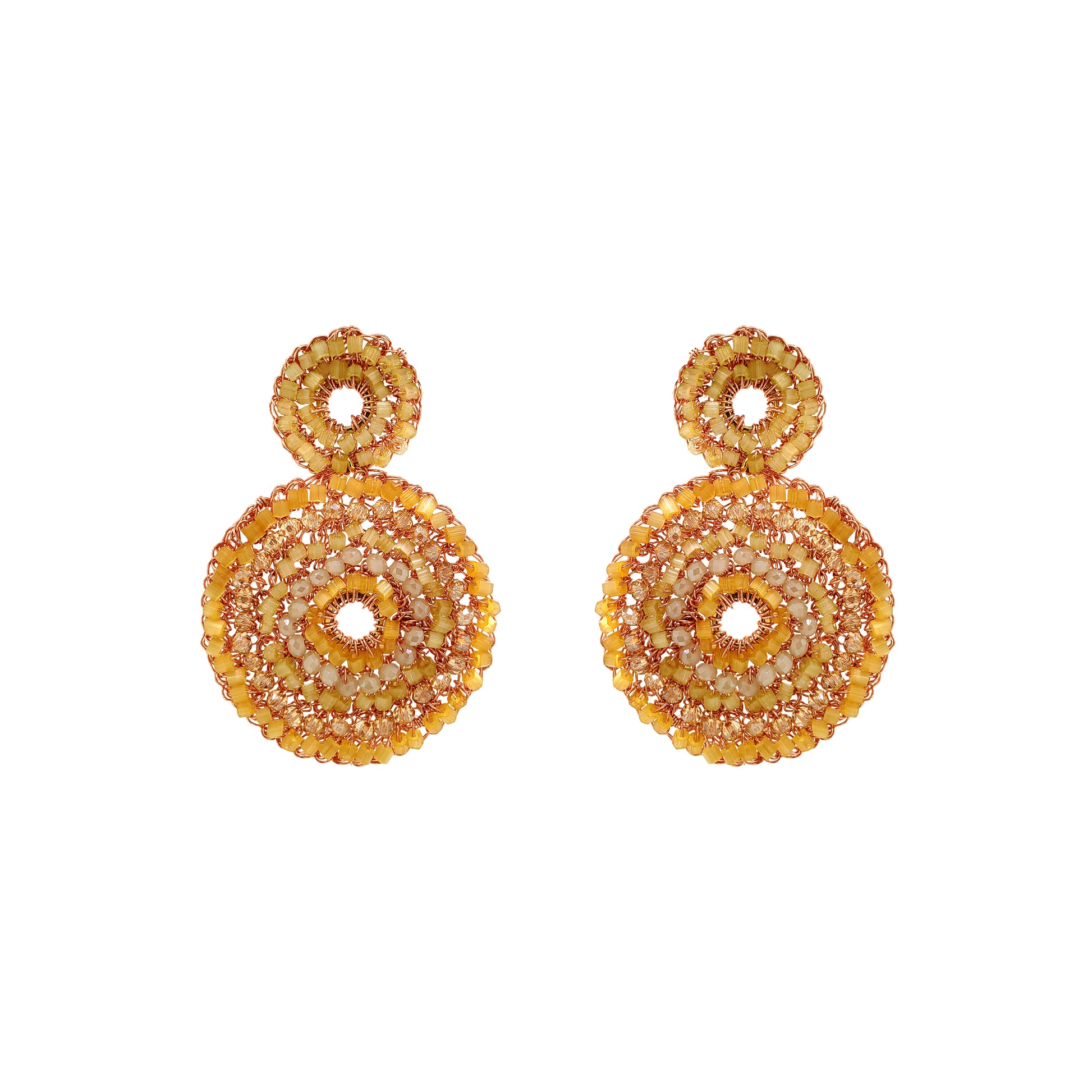 Mandala-Bronze-Butter-Yellow-Gold-Gia-Duo-Handmade-Crochet-Earrings-18k-gold-filled-wire-hypoallergenic-lightweight-statement-soul-collection