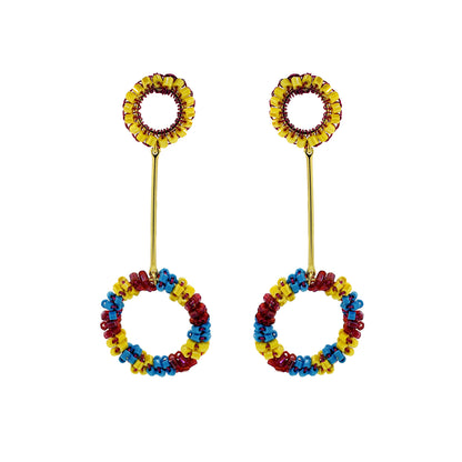 Mandala-Dangle-Blue-Yellow-Fuchsia-Gold-Bowie-Handmade-Crochet-Earrings-18k-gold-filled-wire-hypoallergenic-lightweight-statement-brazilian-soul-collection