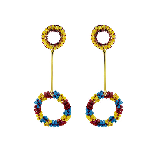 Mandala-Dangle-Blue-Yellow-Fuchsia-Gold-Bowie-Handmade-Crochet-Earrings-18k-gold-filled-wire-hypoallergenic-lightweight-statement-brazilian-soul-collection