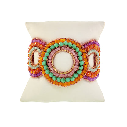 Mandala-Green-Pink-Purple-Orange-Gold-Gush-Cascade-Handmade-Crochet-Bracelet-detail-18k-gold-filled-wire-hypoallergenic-lightweight-statement-brazilian-soul-collection