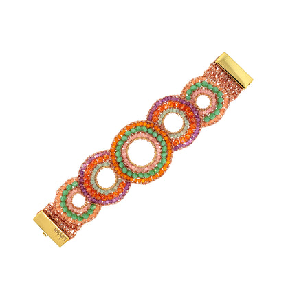 Mandala-Green-Pink-Purple-Orange-Gold-Gush-Cascade-Handmade-Crochet-Bracelet-18k-gold-filled-wire-hypoallergenic-lightweight-statement-brazilian-soul-collection