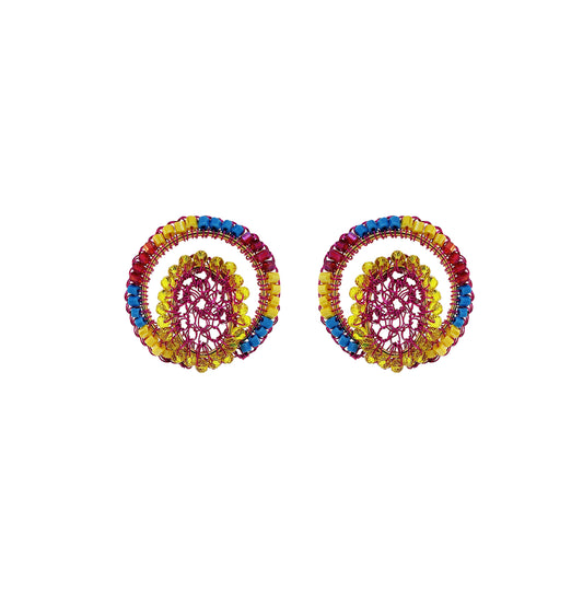 Maxi-Circle-Blue-Yellow-Fushcia-Mandy-Post-Handmade-Crochet-Earrings-18k-gold-filled-wire-hypoallergenic-lightweight-statement-brazilian-soul-collection