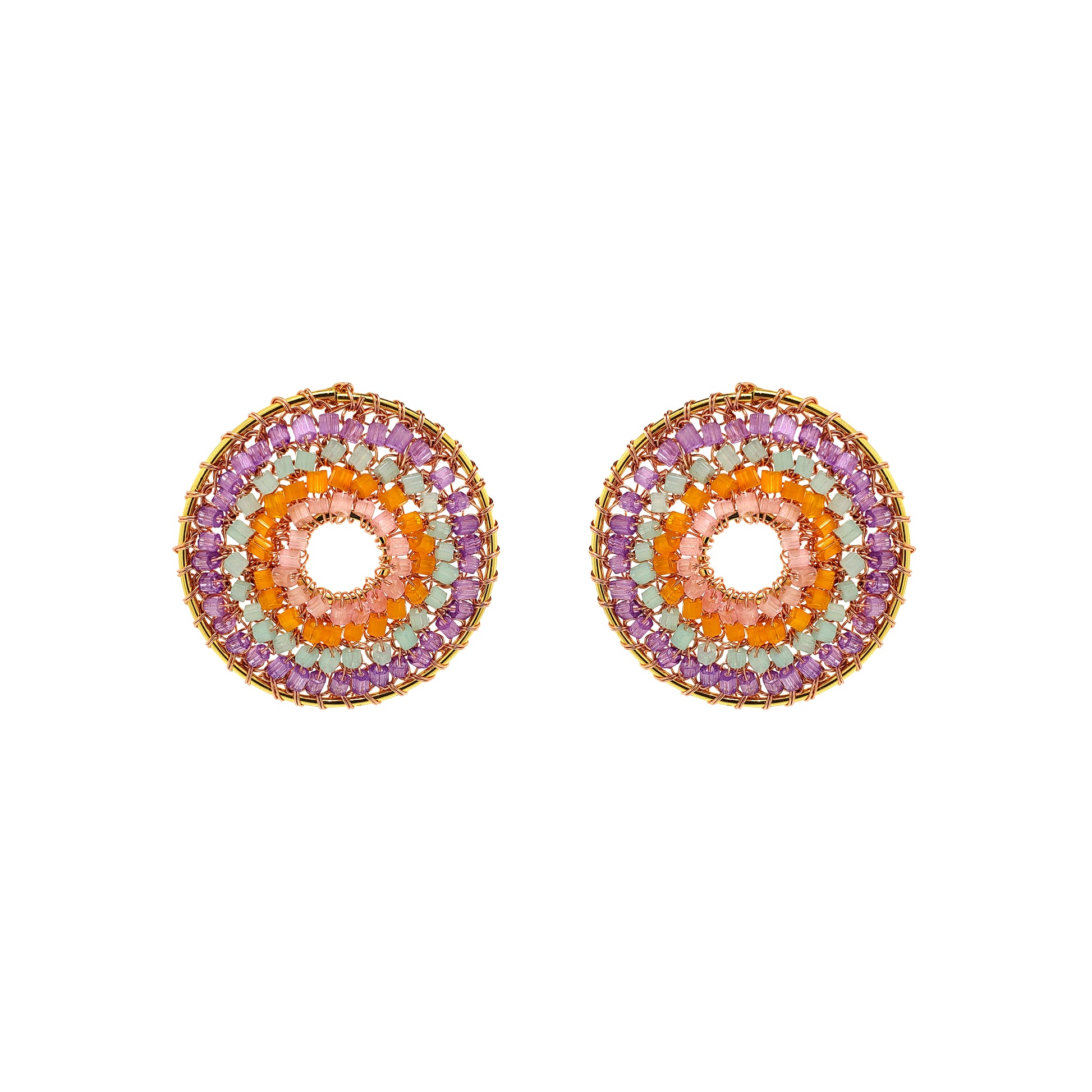 Maxi-Mandala-Green-Pink-Purple-Orange-Gold-Gush-Post-Handmade-Crochet-Earrings-18k-gold-filled-wire-hypoallergenic-lightweight-statement-brazilian-soul-collection